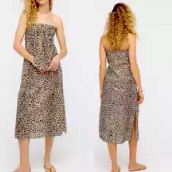 NWT J.Crew Strapless bow-front cover-up dress leopard small - Picture 2 of 4